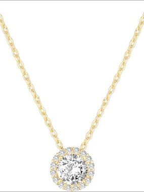14K Yellow Gold Round Solitaire Pendant Halo Necklace Slider Adjustable
